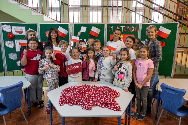 Uczniowie Szkoły Podstawowej nr 111 w Łodzi na Święto Niepodległości przygotowali 100 kotylionów. Biało-czerwone emblematy przekazane zostaną łodzianom, którzy przyjdą na piknik patriotyczny do Manufaktury 11 listopada.