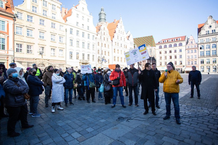 Protest mieszkańców TBS we wrocławskim Rynku, 14 marca 2022...