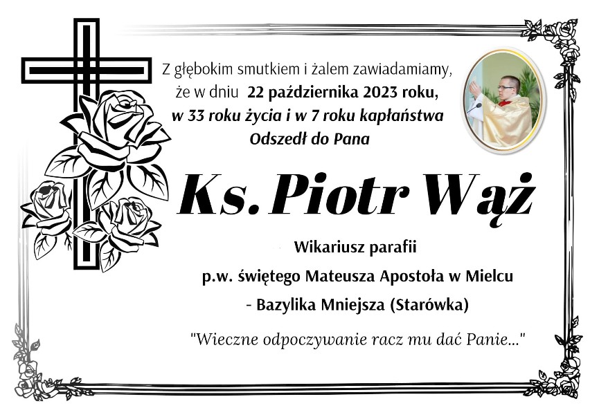 Zmarł 33-letni kapłan z diecezji tarnowskiej. Ksiądz Piotr Wąż pochodzący z Radgoszczy pracował w przeszłości w parafii Rzuchowa