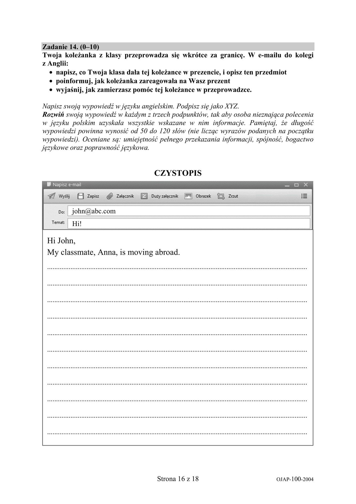 Tematy Email Angielski Egzamin ósmoklasisty
