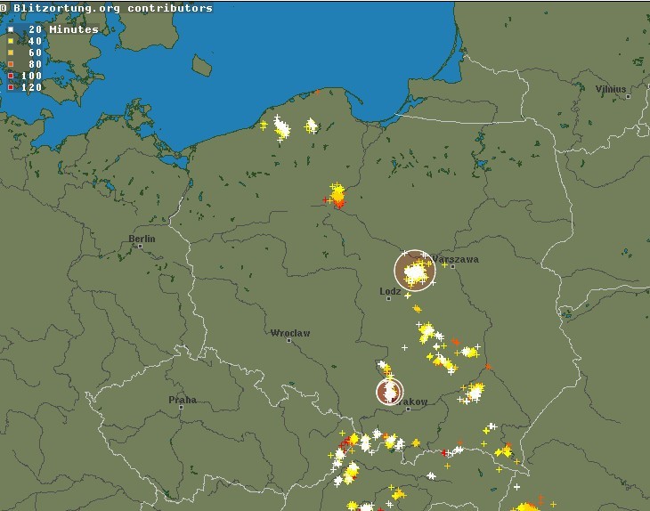 Wyładowania atmosferyczne w Polsce, 13.35, piątek, 11 maja