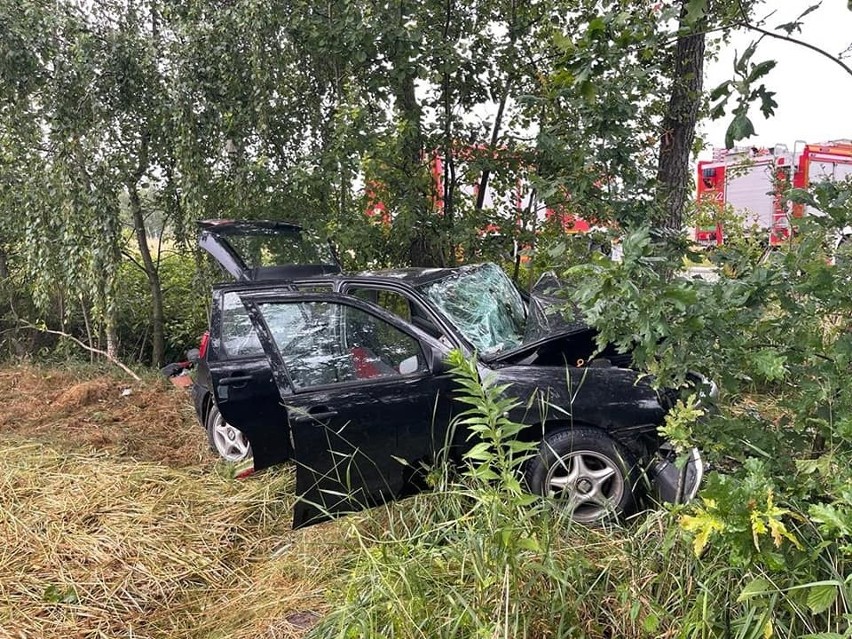 Wypadek w Besiekierzu Nawojowym (gm. Zgierz). Kierowca seata uderzył w drzewo i został zakleszczony. Interweniował śmigłowiec LPR. ZDJĘCIA