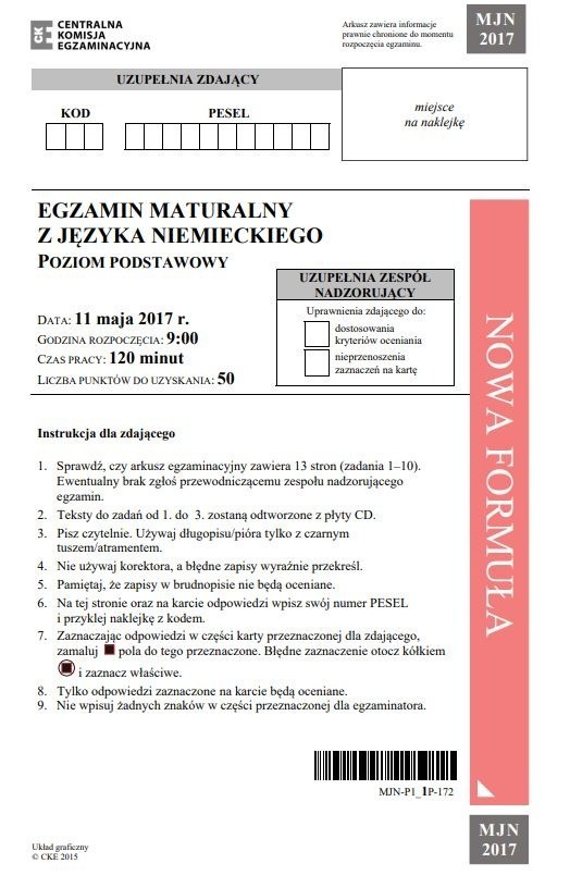 MATURA język niemiecki 2018 ARKUSZE CKE ODPOWIEDZI poziom...