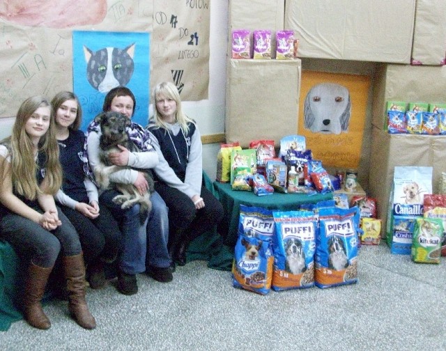 Gimnazjalistkom udało się zebrać około 40 kg karmy dla psów i kotów