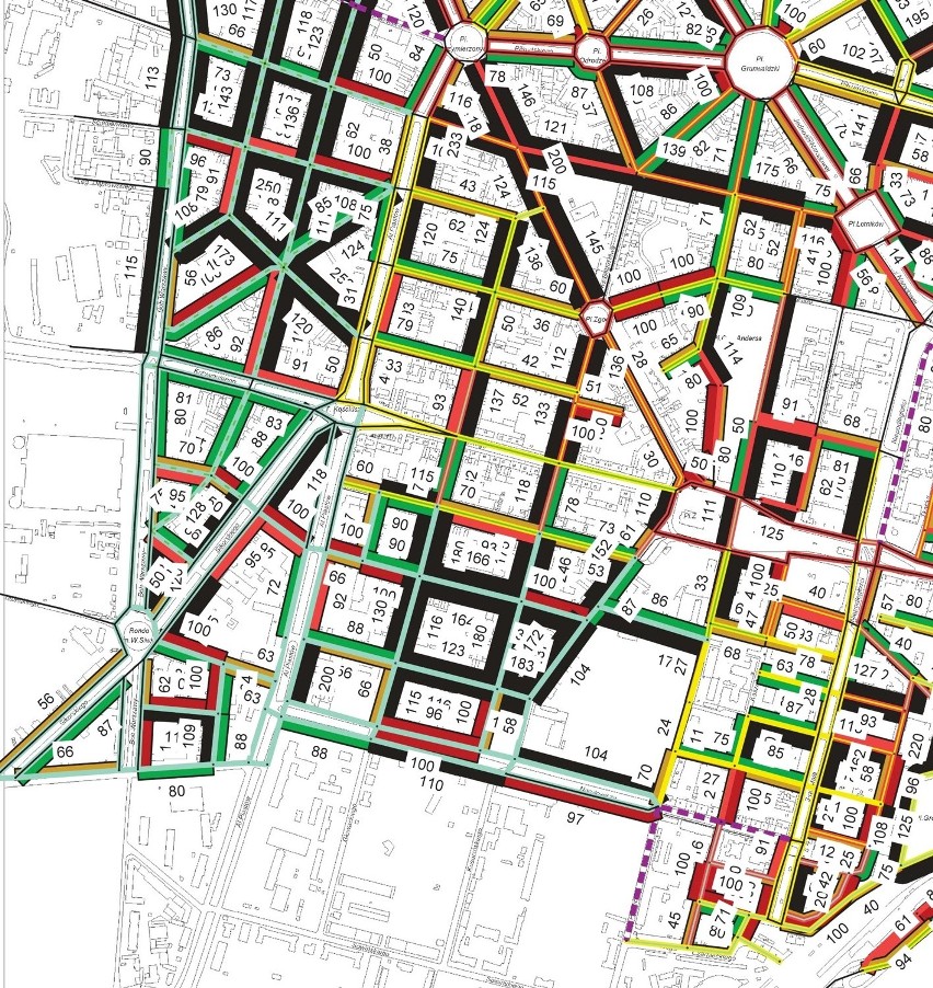 Mapa pokazuje stopień zapełnienia ulic samochodami w centrum...