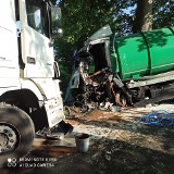 Zderzenie ciężarówek w powiecie kościerskim 5.06.2021 r. Jeden z kierowców jest w stanie ciężkim