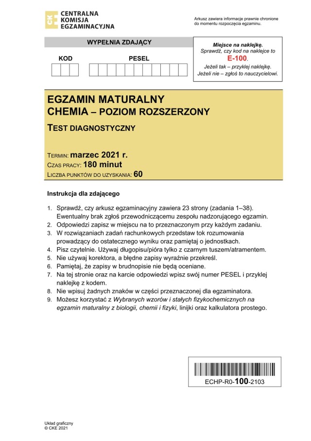 Matura próbna z CHEMII 2021. Mamy arkusz!