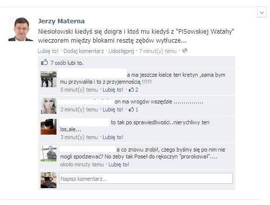 Wpis Jerzego Materny na portalu społecznościowym Facebook.