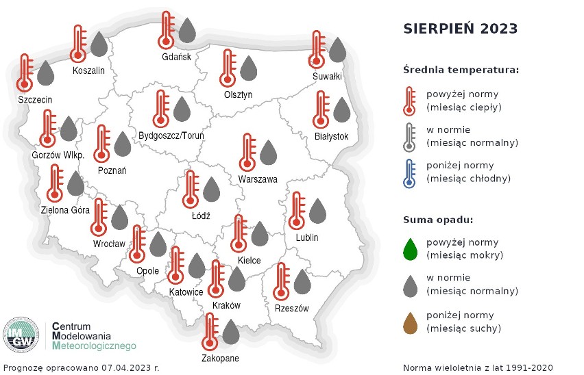 Przykładowe temperatury na sierpień w największych miastach...