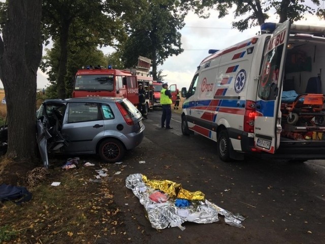 W Dobrzycy auto uderzyło w drzewo. Jedna osoba została ranna.Kolejne zdjęcie -->