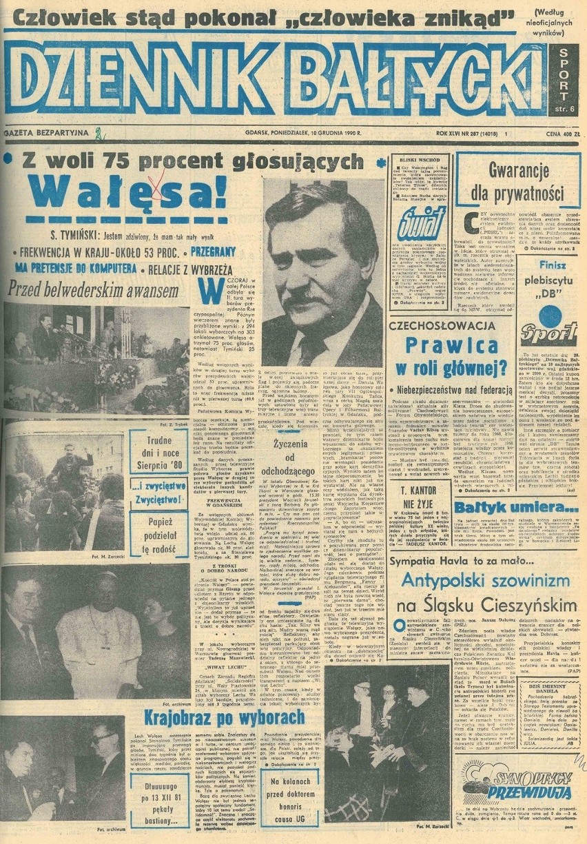 Lech Wałęsa prezydentem Polski. 23 rocznica wyborów z 9.12.1990 [ARCHIWALNE ARTYKUŁY, ZDJĘCIA]