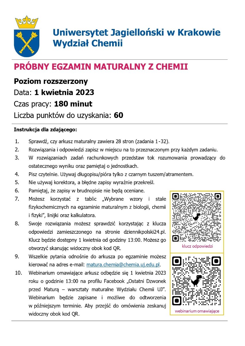 Próbna matura z chemii z Uniwersytetem Jagiellońskim od lat...