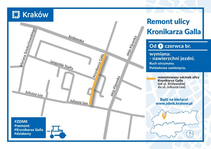 Kraków. 1 czerwca rozpoczną się remonty dwóch ważnych ulic. Kierowców czekają kolejne utrudnienia w ruchu