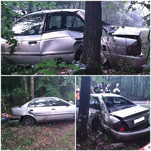 Samochód lewym bokiem wbił się w drzewo.