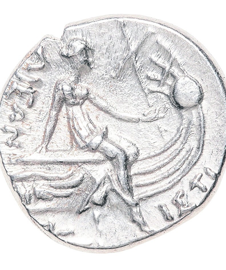 Moneta grecka z nimfą Histiaią na statku