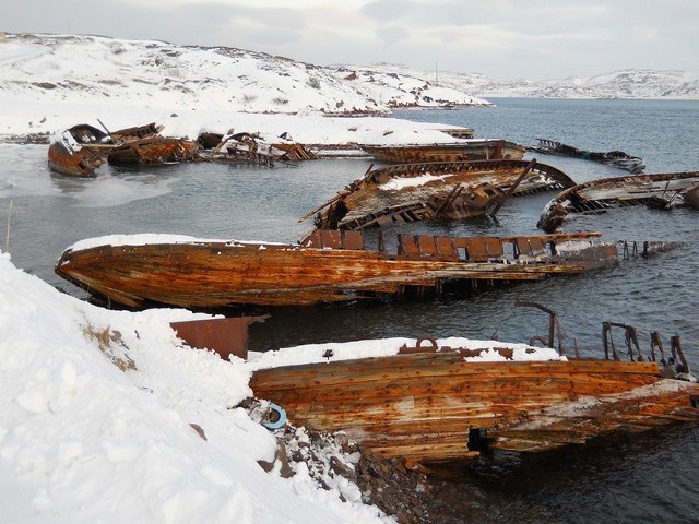 Cmentarzysko statków na Morzu Barentsa.