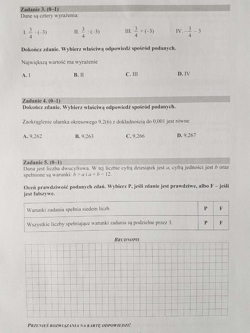 Egzamin gimnazjalny 2017 [MATEMATYKA] - odpowiedzi - arkusze - pytania