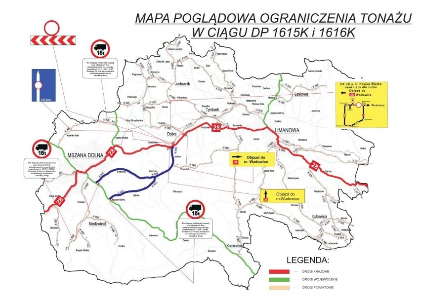Wprowadzone objazdy i ograniczenie na trasie Limanowa-Mszana...