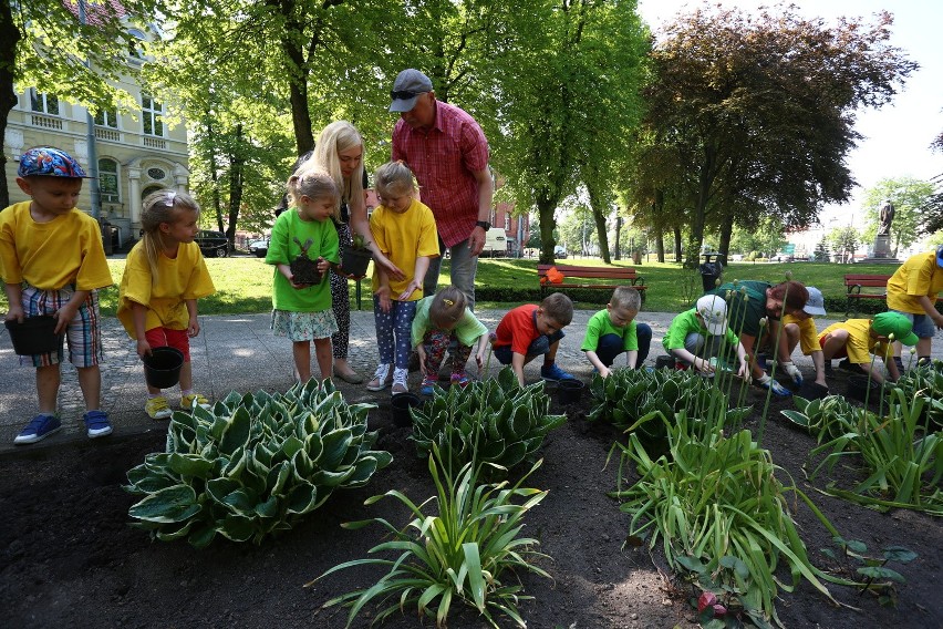 Dzieci sadziły kwiaty z Robertem Biedroniem