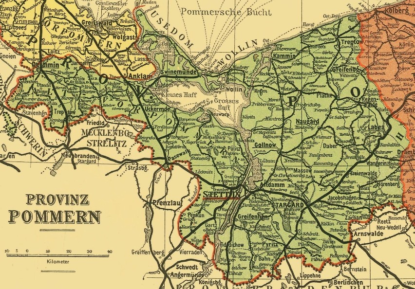 Mapa Prowincji Pomorskiej na której widać linię kolejową ze...