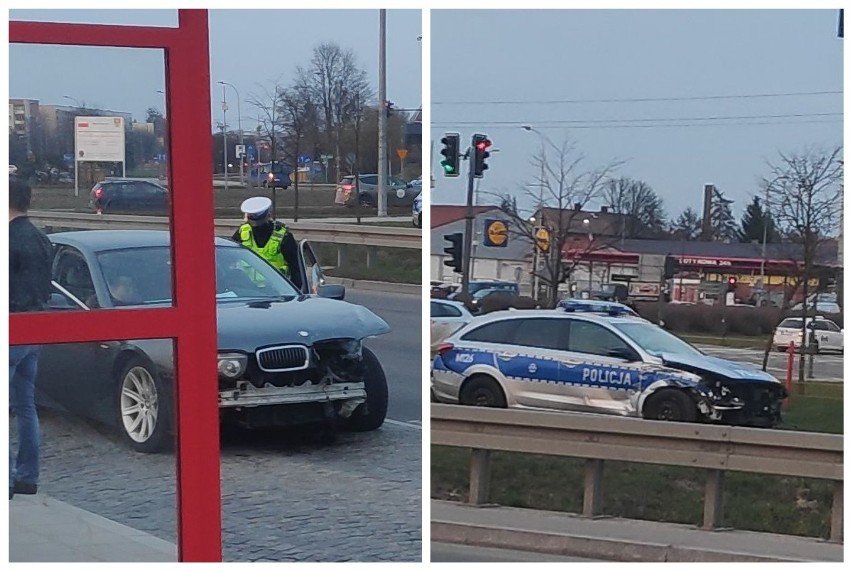 Białystok. Wypadek radiowozu na skrzyżowaniu ul. Miłosza i Branickiego. Policyjne auto zderzyło się z BMW. Ranni policjanci [ZDJĘCIA]