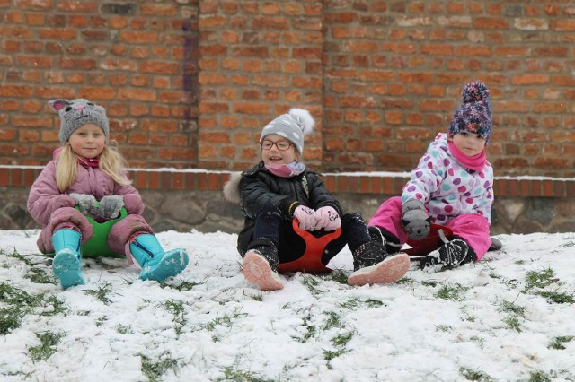 Mróweczki z Niepublicznego Przedszkola Brzdąc lubią zabawy na śniegu