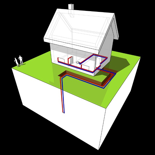 Schemat instalacji z pompą ciepłaPompy ciepła czerpią energię cieplną z gruntu, wody lub powietrza, czyli z tzw. dolnego źródła. Następnie wykorzystując energię - najczęściej elektryczną - zamieniają ją na ciepło, które przekazują do górnego źródła, czyli instalacji grzewczej.