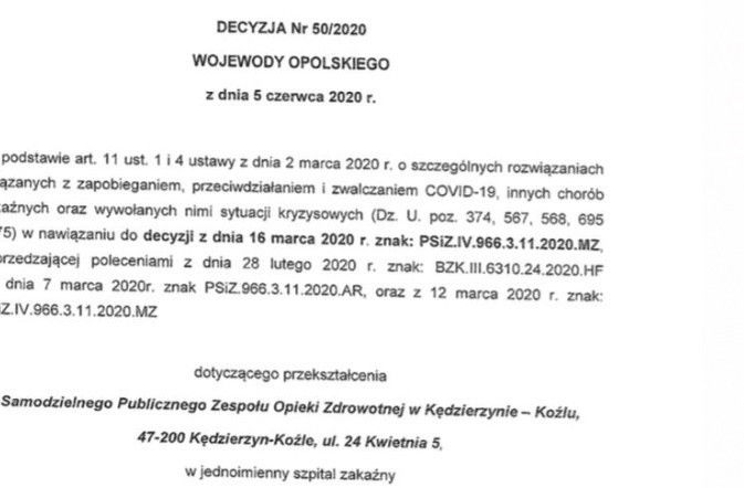 Szpital w Kędzierzynie-Koźlu znów będzie leczył wszystkich pacjentów, a nie tylko tych z koronawirusem. Jest decyzja wojewody