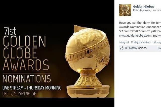 Nominacje do Złotych Globów 2014 (fot. screen z Facebook.com)
