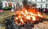 Protest rolników w centrum Bydgoszczy. Płonąca kukła Ursuli von der Leyen, ognisko na rondzie i przepychanki z policją