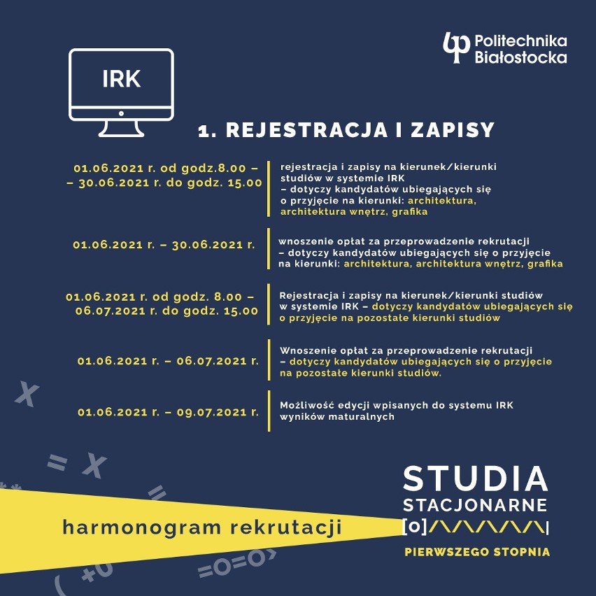 Politechnika Białostocka ogłosiła harmonogram rekrutacji na studia I i II stopnia. Sprawdź, kiedy możesz się zarejestrować