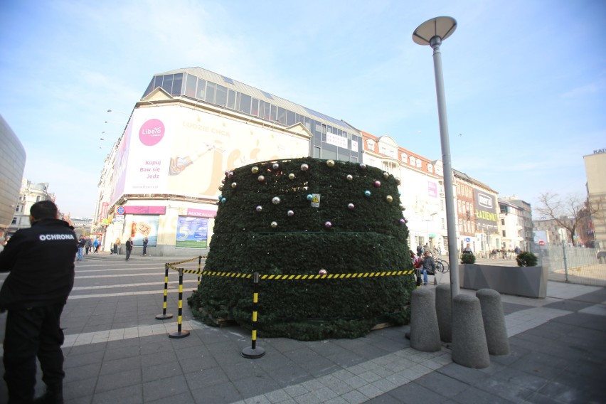 Katowice: stawiają choinkę na placu Szewczyka ZDJĘCIA