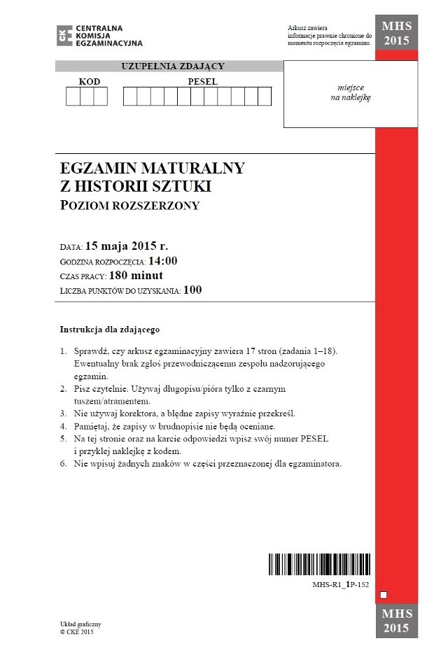 Matura 2015 historia sztuki - poziom podstawowy i rozszerzony - ARKUSZE CKE  | Gazeta Wrocławska