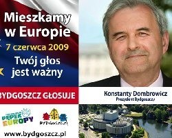 Konstanty Dombrowicz zachęca też na billboardach bydgoszczan do głosowania w wyborach do Parlamentu Europejskiego