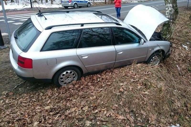 Audi uderzyło w drzewo.