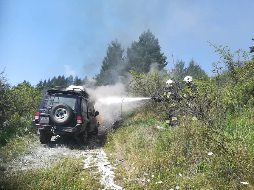 Pieniny. Terenówka spłonęła na polnej drodze [ZDJĘCIA]