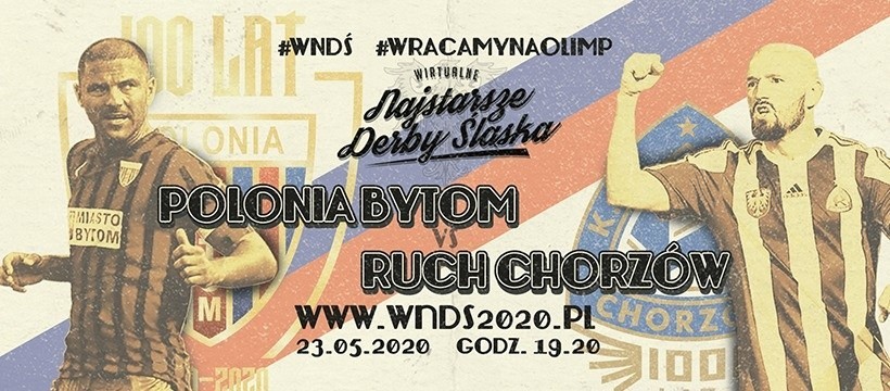 Plakat Wirtualnych Najstarszych Derbów Śląska. Na zdjęciach...