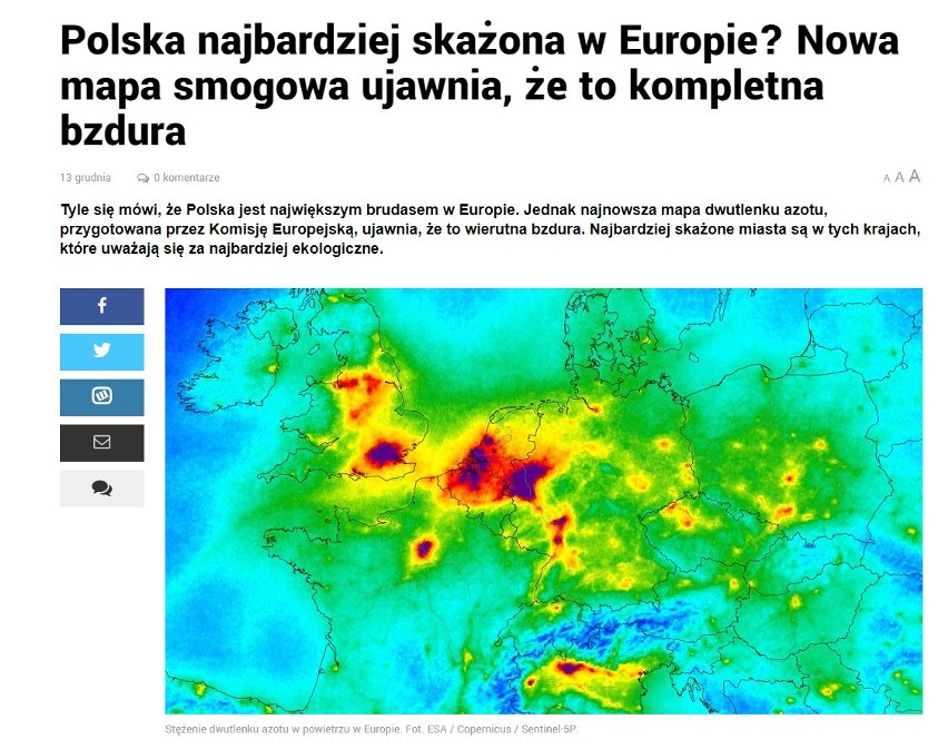 Fałszywa mapa smogu w Europie...