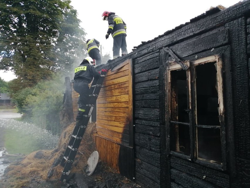 Pożar w Ostojowie w gminie Suchedniów. Spalił się drewniany dom. Zobacz zdjęcia 