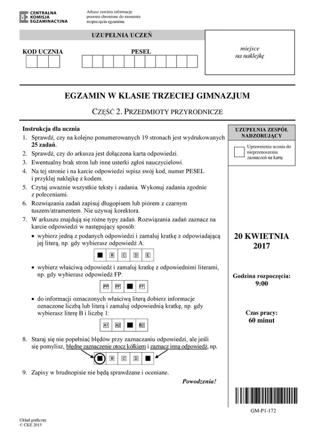 Powyżej prezentujemy arkusze dzisiejszego egzaminu gimnazjalnego 2017 z części przyrodniczej.Wkrótce w tym miejscu podamy też odpowiedzi.