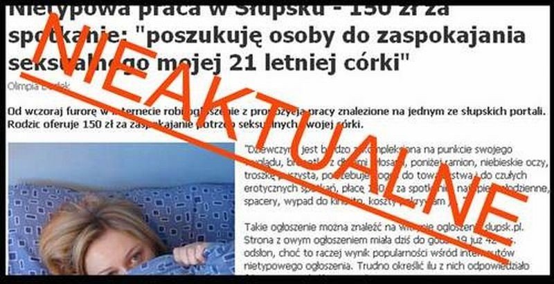 Dam pracę: 150 zł za zaspokajanie seksualne córki (wyjaśnienie autora  ogłoszenia) | Gazeta Współczesna