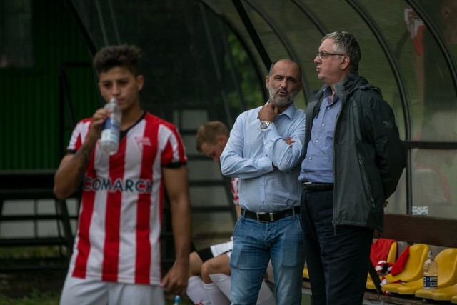 Trener Cracovii Michał Probierz i prezes Janusz Filipiak.