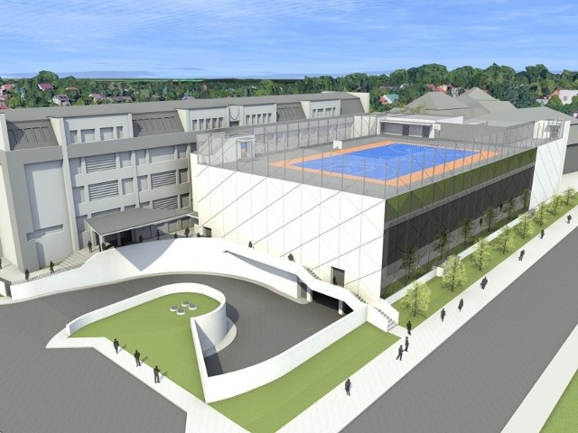 Tak ma wyglądać hala sportowa projektowana przez powiat przy Liceum Ogólnokształcącym w Wieliczce