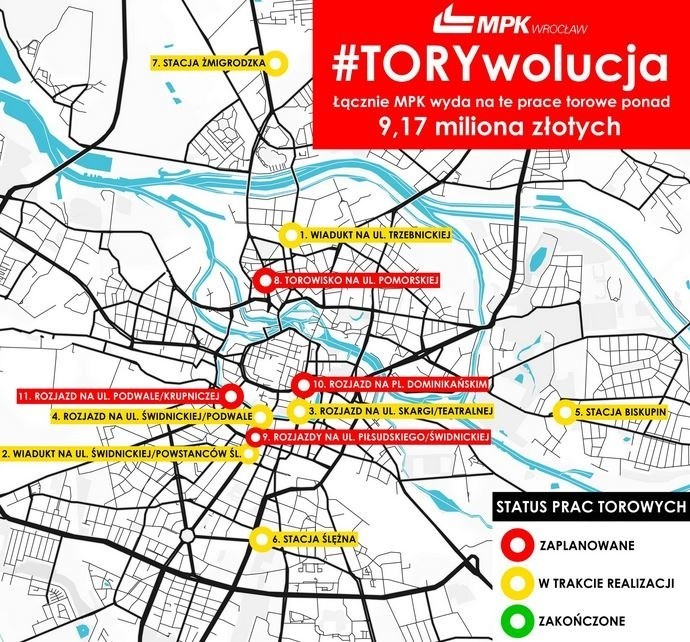 Od początku maja trwa wymiana rozjazdu na skrzyżowaniu ul....