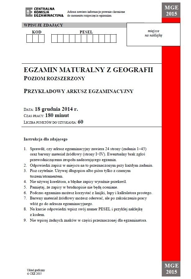 Próbna matura 2014/2015 z CKE - geografia (p. rozszerzony) [ARKUSZE, ODPOWIEDZI]