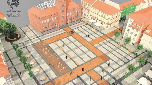 Wizualizacja placu Wolności przed szczecineckim ratuszem po generalnej przebudowie zaplanowanej na najbliższe kilkanaście miesięcy.