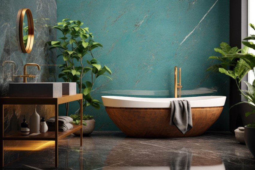 Drewno, kamień czy beton dodają łazience naturalnego uroku.