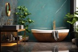 Zielona łazienka to obecnie hit wnętrzarski. Zobacz, jak połączyć zieloną łazienkę z drewnem. Takie rozwiązania stosuje styl nature core