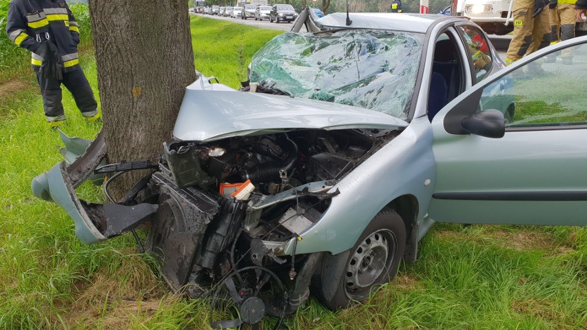 Wypadek pod Strzelcami Opolskimi. Kierująca peugeotem uderzyła w drzewo na DK94