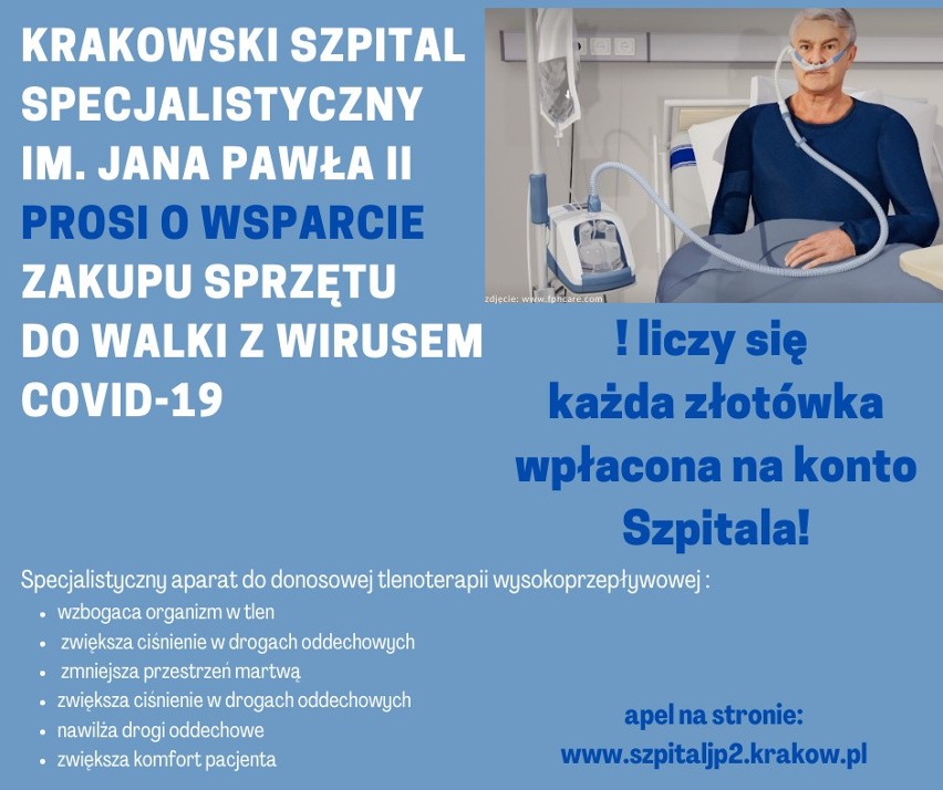 Kraków. Szpital Jana Pawła 2 prosi o wsparcie w zakupie sprzętu do walki z koronawirusem 